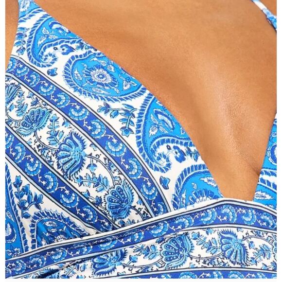 J Crew Ruched Plunge One Piece Swim Suit 8 NWT  Blue Banana Paisley CJ849 J.Crew - Picture 2 of 6